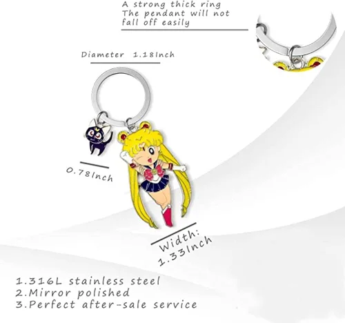 Vista 3 de Sailor Moon Tsukino Usagi con gato clave cadena llavero llavero