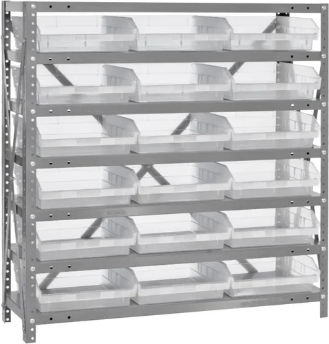 Vista 403 de Quantum QSBU-245BK Heavy Duty Shelving Unit with (7) Shelves and (24) QUS245 Black Bins for Garage Warehouse Storage Distribution 400 lb Load