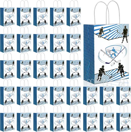 Vista 7 de 18 bolsas de regalo de papel de hockey para dulces, bolsas de golosinas temáticas deportivas con asa, recuerdos de fiesta para celebración, juego