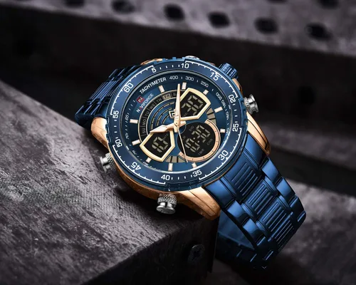 Vista 3 de NAVIFORCE Reloj para hombre cronógrafo impermeable deportivo analógico digital cuarzo relojes de negocios moda de acero inoxidable Militar