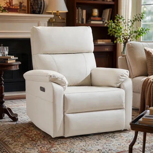 Vista 11 de Silla reclinable eléctrica con soporte lumbar ajustable, sillón reclinable giratorio con reposabrazos sobrerelleno, sillón reclinable para Gris