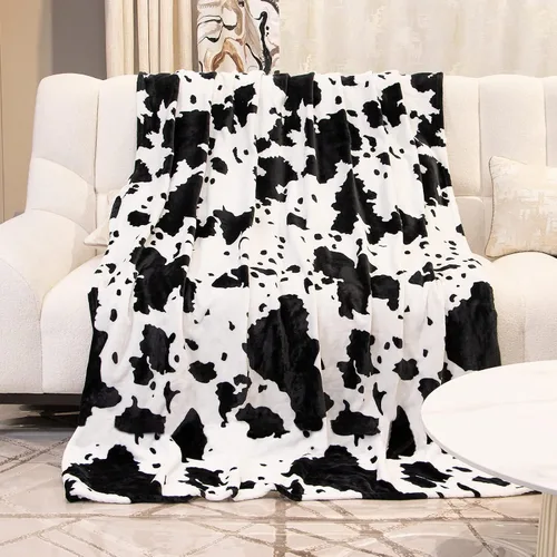 Vista 24 de Manta de vaca para niños de 40 x 50 pulgadas, ropa de cama de forro polar ultrasuave para niños y niñas, manta ligera para cochecito de bebé, bonita