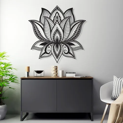 Vista 2 de Arte de pared de mandala, arte de pared de metal con flor de loto, decoración de pared de mandala de metal grande, arte de pared de mandala de loto