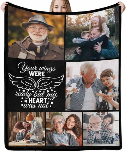 Vista 31 de LOSARON Mantas conmemorativas personalizadas con fotos por pérdida de madre, papá, abuela en el cielo en memoria amorosa de flores rojas, 6 fotos