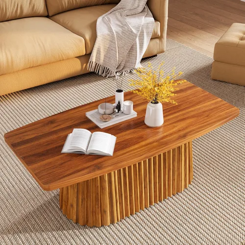 Vista 3 de LITTLE TREE Mesa auxiliar rectangular de 47.24 pulgadas con bordes cortos redondeados, mesa central de granja con base plisada y mesa grande