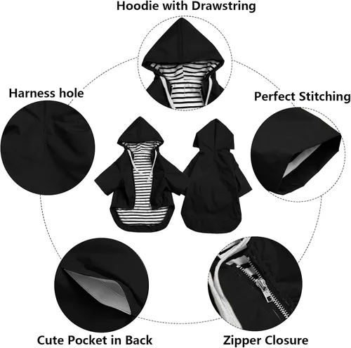 Vista 3 de Chaqueta impermeable para perros, impermeable, para razas pequeñas y medianas, cierre de cremallera, bolsillo de almacenamiento, agujero para arnés