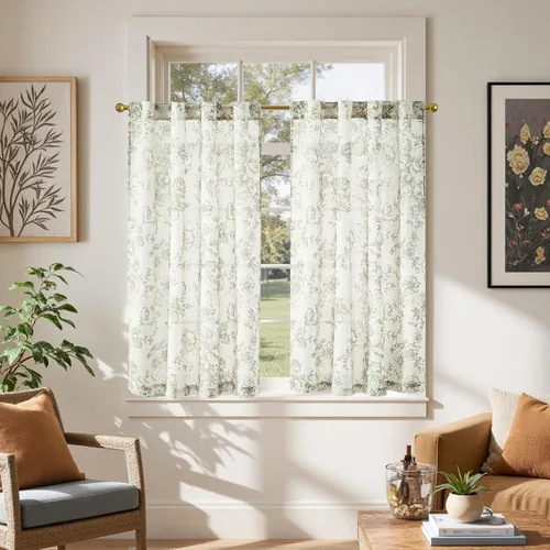 Vista 11 de Jinchan - Cortinas de lino texturizado para cocina, 24 pulgadas, natural, 2 paneles Mezcla de lino beige natural