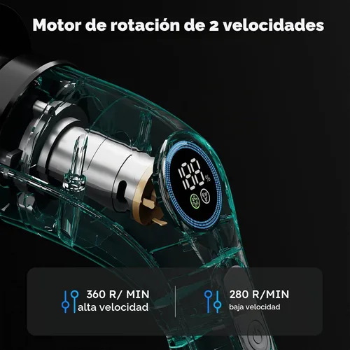Vista 4 de Limpiador eléctrico giratorio con 8 cabezales de cepillo - HIMAAT IPX7 impermeable, mango de extensión ajustable y pantalla LCD - Potente cepillo