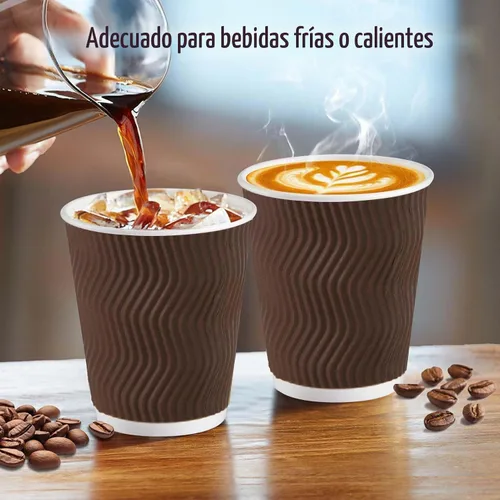Vista 5 de Clawsoff - Paquete de 150 tazas de café de papel desechables de 8 onzas, aisladas, color marrón Corrugated Ripple Wall Insulates Hands,Hot&Cold