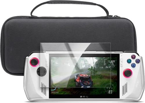 Vista 7 de ENCASED Juego de accesorios para Asus ROG Ally - Funda de mano con bolsa de transporte rígida y protector de pantalla de vidrio templado (negro)