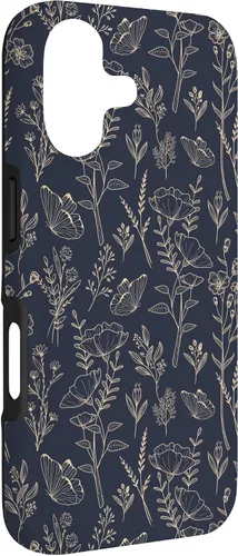 Vista 3 de Butterfly Meadow Botanical Wildflower Pattern (Azul Marino) Funda para iPhone 17