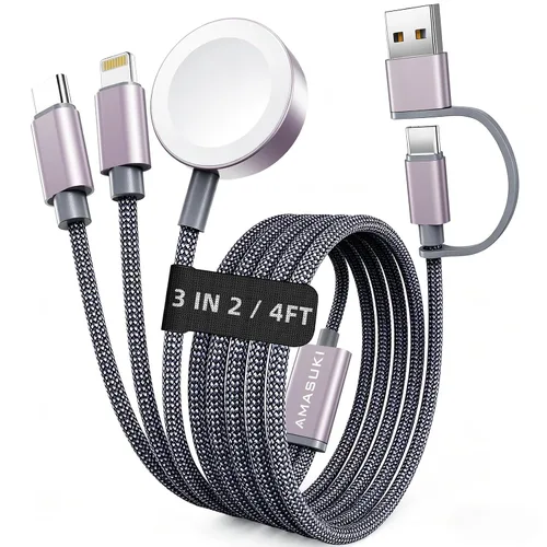 Vista 15 de Esenciales de viaje para Apple Watch, esenciales para acampar en cruceros, cable de carga múltiple, puertos de carga 3 en 2 para iWatch Series Negro
