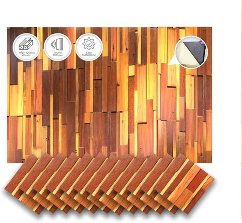 Vista 11 de 1 Panel de arte de pared de madera de Finlandia de alto grado estilo bloque estético Difusor de sonido acústico STC 27 Decoración para el hogar