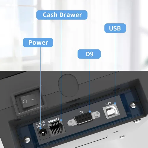 Vista 3 de Aclas Impresora de recibos para pequeñas empresas USB 3.150 in impresora Pos impresora soporte cajón de efectivo, USB+D9