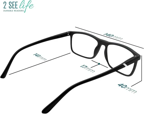 Vista 8 de 2SeeLife Blue Light TR-90 Reading Glasses for Men – Fits all Face Shapes, Sturdy Frame, Spring Hinges, Premium Readers Negro