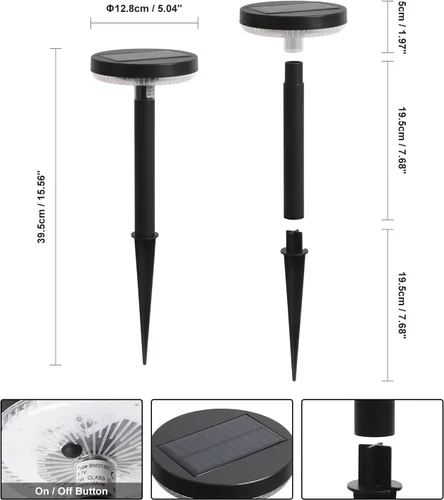 Vista 4 de DAWALIGHT Juego de 4 estacas de luces solares para jardín, impermeables, IP65, luces LED para camino, para exteriores, 3000 K, luz blanca cálida