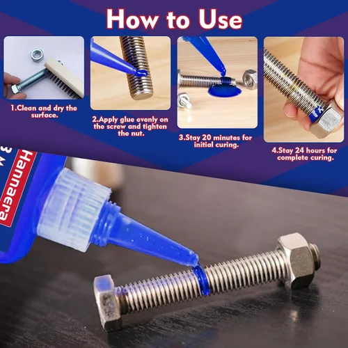 Vista 5 de Hannaera - Adhesivo de fijación de roscas de fuerza media 8.45 Fl oz/250 ml, para tuercas, pernos, sujetadores y metales, adhesivo azul para evitar