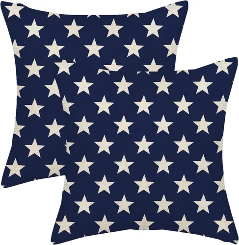Vista 13 de Juego de 2 fundas de almohada para el 4 de julio, 16 x 16 pulgadas, Día de la Independencia, Día de los Caídos, decoración al aire libre, almohadas