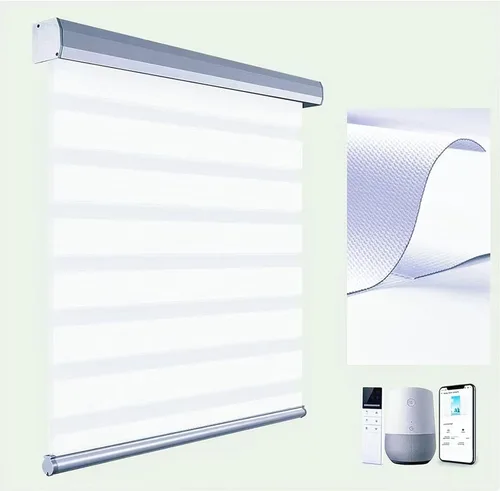 Vista 35 de tipiace Persianas inteligentes de cebra motorizadas con cable duro con Alexa Google Home, tela filtrante de luz de doble capa, persianas Negro