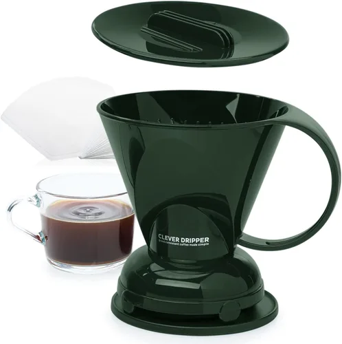Vista 10 de Clever Gotero y filtros de café, grande de 18 onzas (negro), Barista's Choice, plástico seguro sin BPA, incluye 100 filtros Azul pavo real