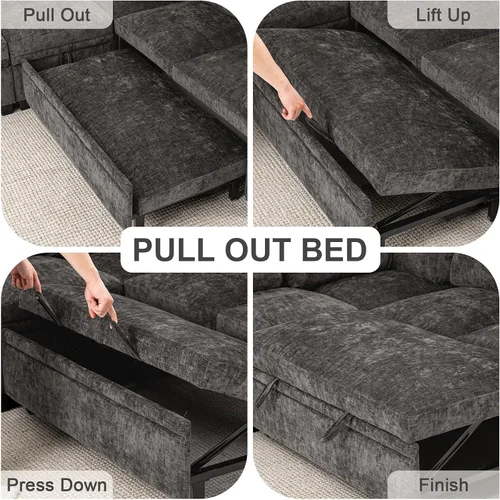 Vista 6 de 108" sofá seccional modular del durmiente, forma de L sacó el sofá cama con Gris