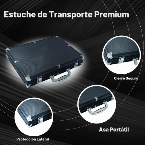 Vista 3 de THUNDERBAY Juego de 500 fichas de póquer compuesto de arcilla con estuche de aluminio, dos barajas de cartas, distribuidor y botón ciego y 5 dados