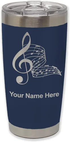 Vista 60 de LaserGram Vaso aislado al vacío de 20 onzas, notas musicales, grabado personalizado incluido (negro)