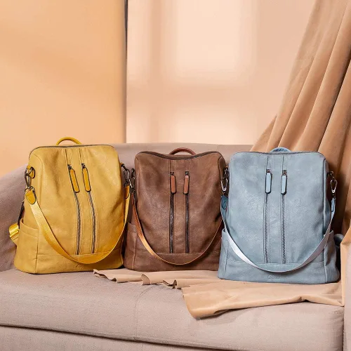 Vista 7 de CLUCI - Mochila de cuero para mujer, convertible, grande, para viajar, de diseñadora, moda, casual, bolso de hombro universitario