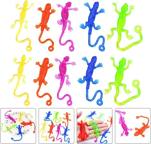 Vista 6 de NUOBESTY 15 piezas de juguetes pegajosos Gecko elásticos lagartos recuerdos de fiesta bolsas de regalo, relleno divertido mini TPR lagarto juguetes