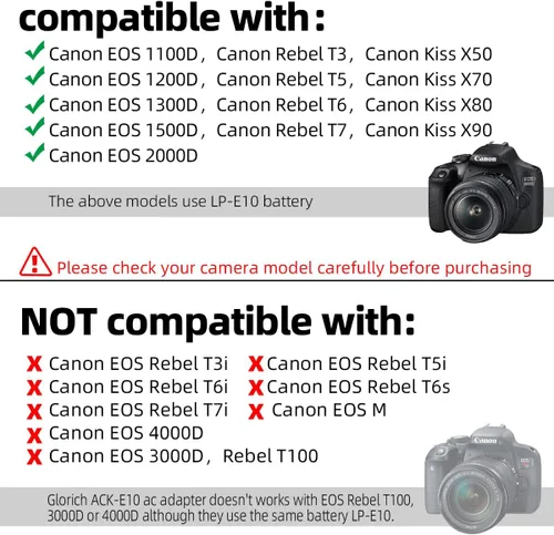 Vista 3 de Glorich ACK-E10 Adaptador de corriente CA DR-E10 Acoplador DC LP-E10 Kit de fuente de alimentación de batería ficticia para cámaras Canon EOS 1100D