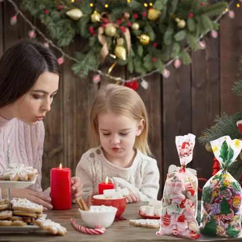 Vista 4 de XIMISHOP 120 bolsas de celofán de Navidad, bolsa de celofán para dulces