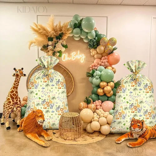 Vista 6 de KIDAJOY Bolsas de regalo de plástico grandes de animales para baby shower, 56 x 36 pulgadas, bolsas de regalo jumbo con diseño de animales