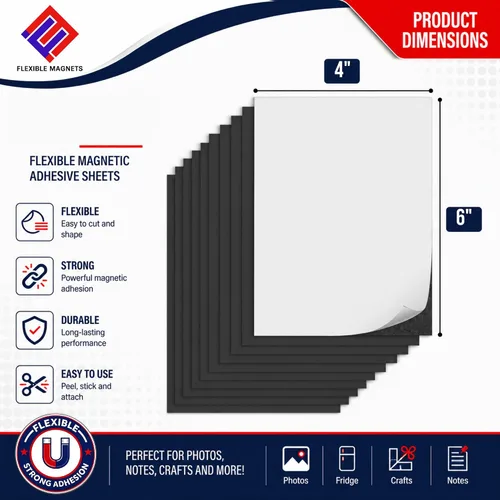 Vista 2 de Flexible Magnets Hojas magnéticas con respaldo adhesivo, 4 x 6 pulgadas (paquete de 12) hojas magnéticas adhesivas para imanes de refrigerador