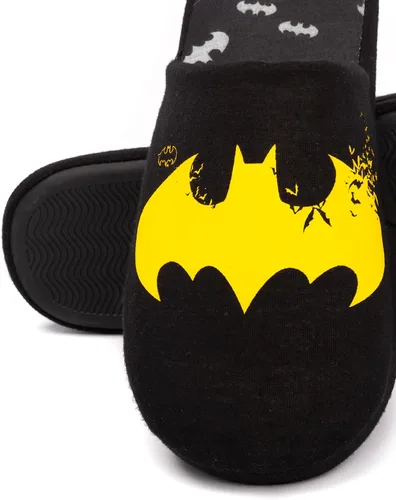 Vista 5 de DC Comics Batman - Pantuflas para hombre con logotipo amarillo oscuro, Negro