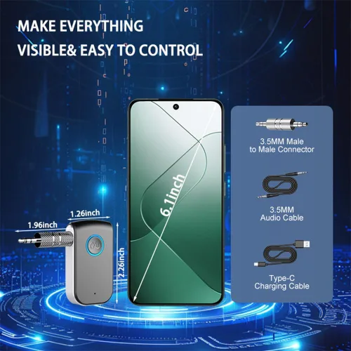 Vista 9 de Adaptador AUX Bluetooth para automóvil, receptor inalámbrico de 0.138 in, adaptador Bluetooth AUX para automóvil, llamadas manos libres