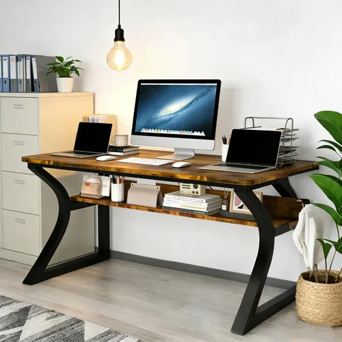 Vista 11 de StarGraph Escritorio para computadora, 47 y 55 pulgadas, parte superior de MDF con patas de metal en forma de U, estilo moderno, rectangular