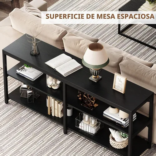 Vista 5 de Tribesigns Mesa Consola Extra Larga de 70.9 Pulgadas, Mesa de Sofá Moderna Detrás del Sofá con Estantes de Almacenamiento, Mesa Industrial de 3