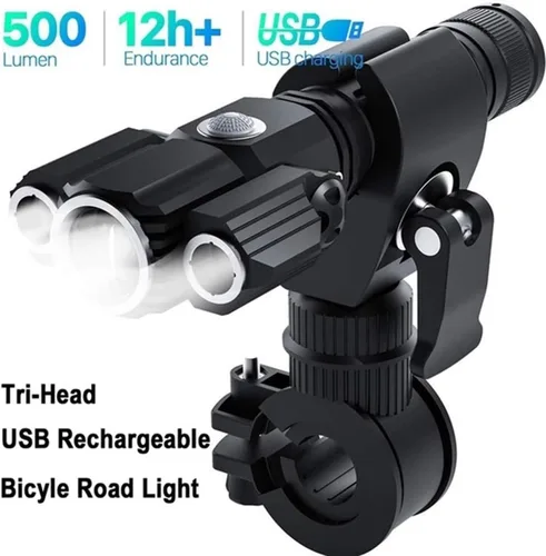 Vista 2 de L2LED Luces delanteras de bicicleta superbrillantes Linterna impermeable con cable USB y batería y clip y luz trasera (negro)