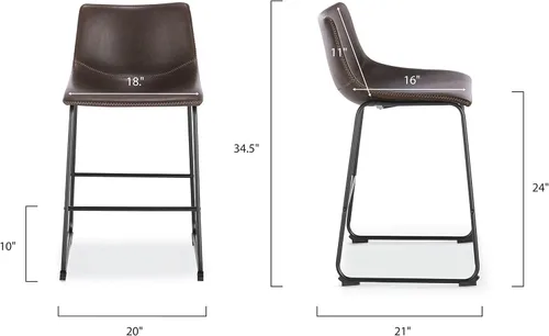 Vista 3 de POLY & BARK Brinley - Juego de 3 taburetes modernos sin brazos con respaldo suavemente curvado y patas de madera, color marrón, asiento de piel