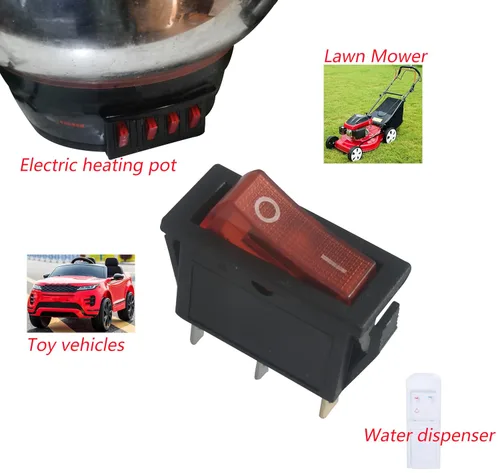 Vista 5 de Interruptor basculante iluminado de 3 pines y 2 posiciones en rojo para amoladora de escritorio, chimeneas eléctricas, lámparas de neón
