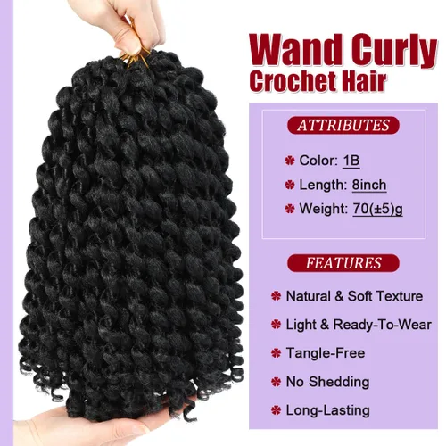 Vista 3 de Cabello Jamaicano de ganchillo para mujeres negras, 4 paquetes de 72 raíces, color negro natural, rizos de ganchillo corto preanudado