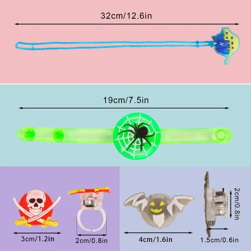 Vista 4 de SULOLI 32 piezas de collares con luz de Halloween para anillos, pulseras, juguetes, bolsas de fiesta de Halloween para niños y adultos, que brillan