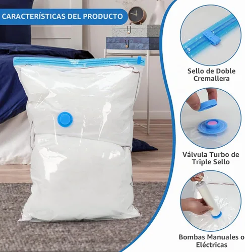 Vista 8 de 12 bolsas de almacenamiento de compresión jumbo, bolsas de almacenamiento al vacío, bolsas ahorradoras de espacio para edredones, mantas, ropa