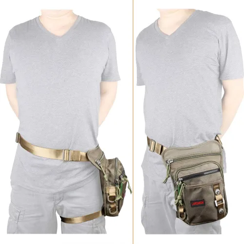 Vista 2 de Bolsa Cangurera Larswon con Ajuste en Muslo y Cintura, Riñonera Táctica, Bolsa para Motocicleta Impermeable A- Verde Ejército