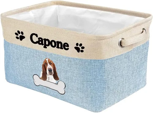 Vista 37 de Cesta de almacenamiento decorativa personalizada para cachorros, caja de juguetes rectangular de tela con 2 asas para organizar armario, garaje Azul