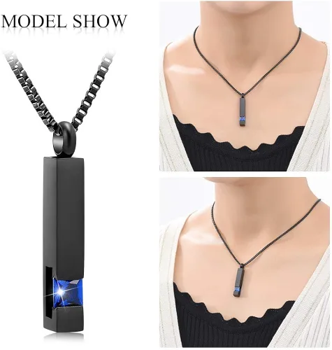 Vista 6 de XSMZB Joyería de urna de cremación de cristal, cubo de cenizas conmemorativas, collar colgante de recuerdo, serie de piedra natal negra