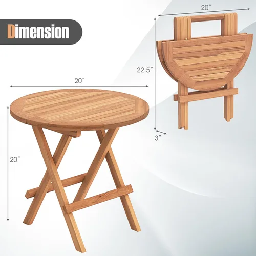 Vista 3 de RELAX4LIFE Mesa auxiliar plegable para exteriores – Mesa auxiliar de madera de teca, mesa redonda de café bistró con mesa de listones, mesa