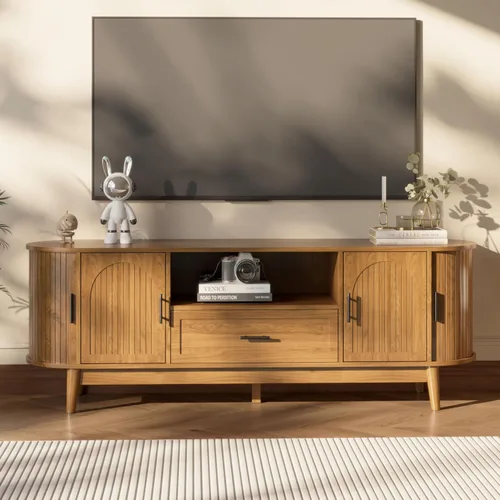 Vista 13 de Mxtxmy Soporte de TV acanalado de 51 pulgadas, centro de entretenimiento moderno de mediados de siglo para televisores de hasta 60 pulgadas