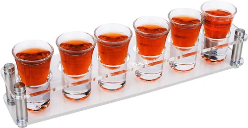 Vista 10 de D&Z Vasos de chupito de 1 onza con soporte, juego de 12 vasos de chupito de base pesada, fácil de transportar sin derrames, recipientes para beber