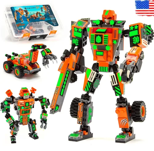 Vista 10 de JITTERYGIT Conjunto de juguetes de regalo con mech de robot del ejército, helicóptero militar creativo STEM, kit de bloques de construcción